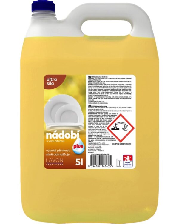 LAVON na nádobí PLUS 5l LAVON nádobí PLUS je koncentrovaný prostředek na mytí nádobí. Účinně odstraní oleje