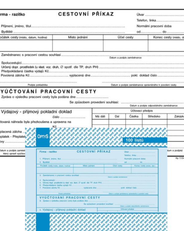Cestovní příkaz A5 OPT51 nepropisující Cestovní příkaz formátu A5 na šířku nepropisovací a nečíslovaný. Praktické řešení pro evidenci služebních cest a vyúčtování cestovních náhrad.Obsahuje 100 listů s perforací pro snadné odtržení a děrováním pro založení do pořadače.